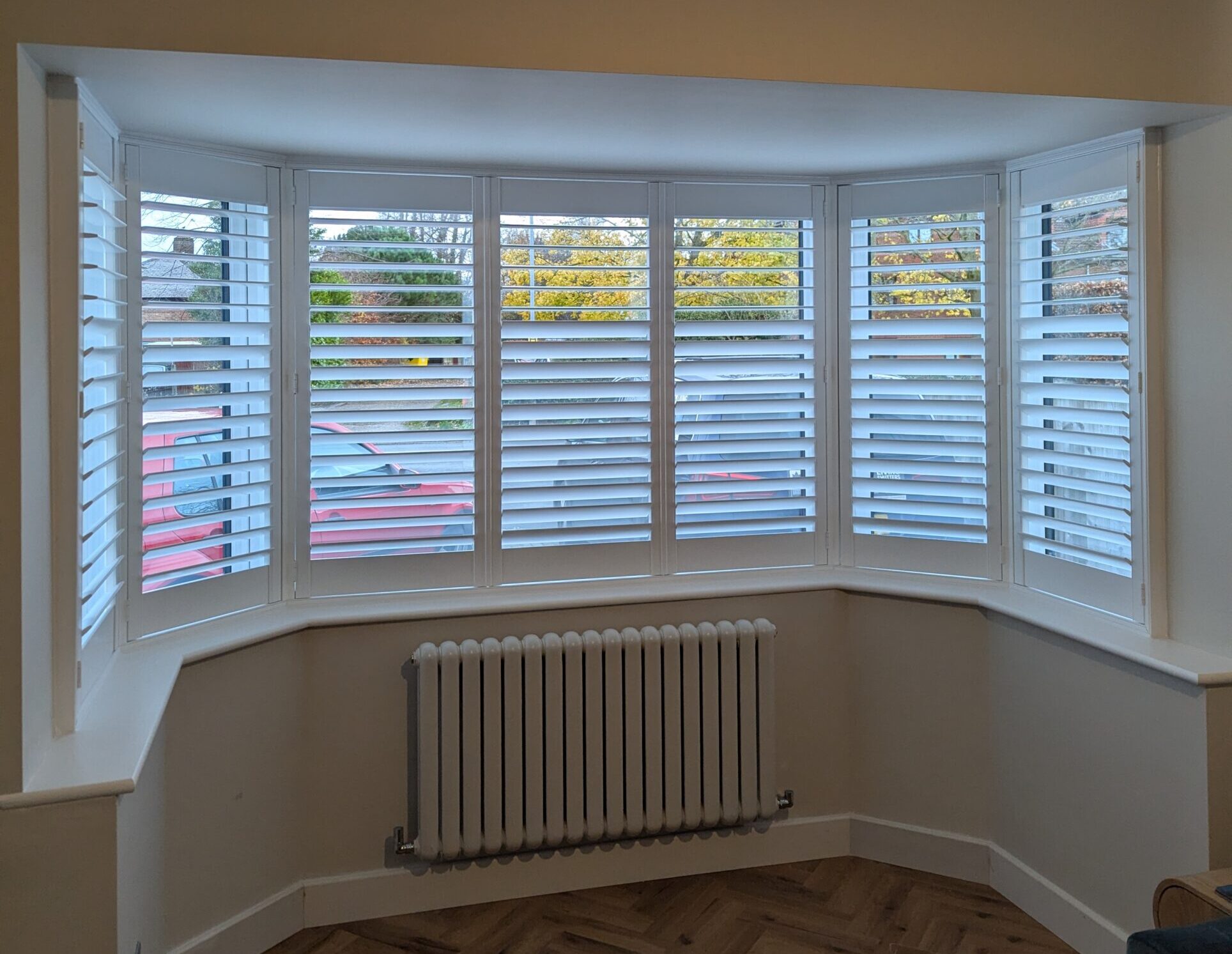 White bay shutter installed in Chester