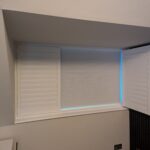 white shutter with integrated blackout blinds installed in chester