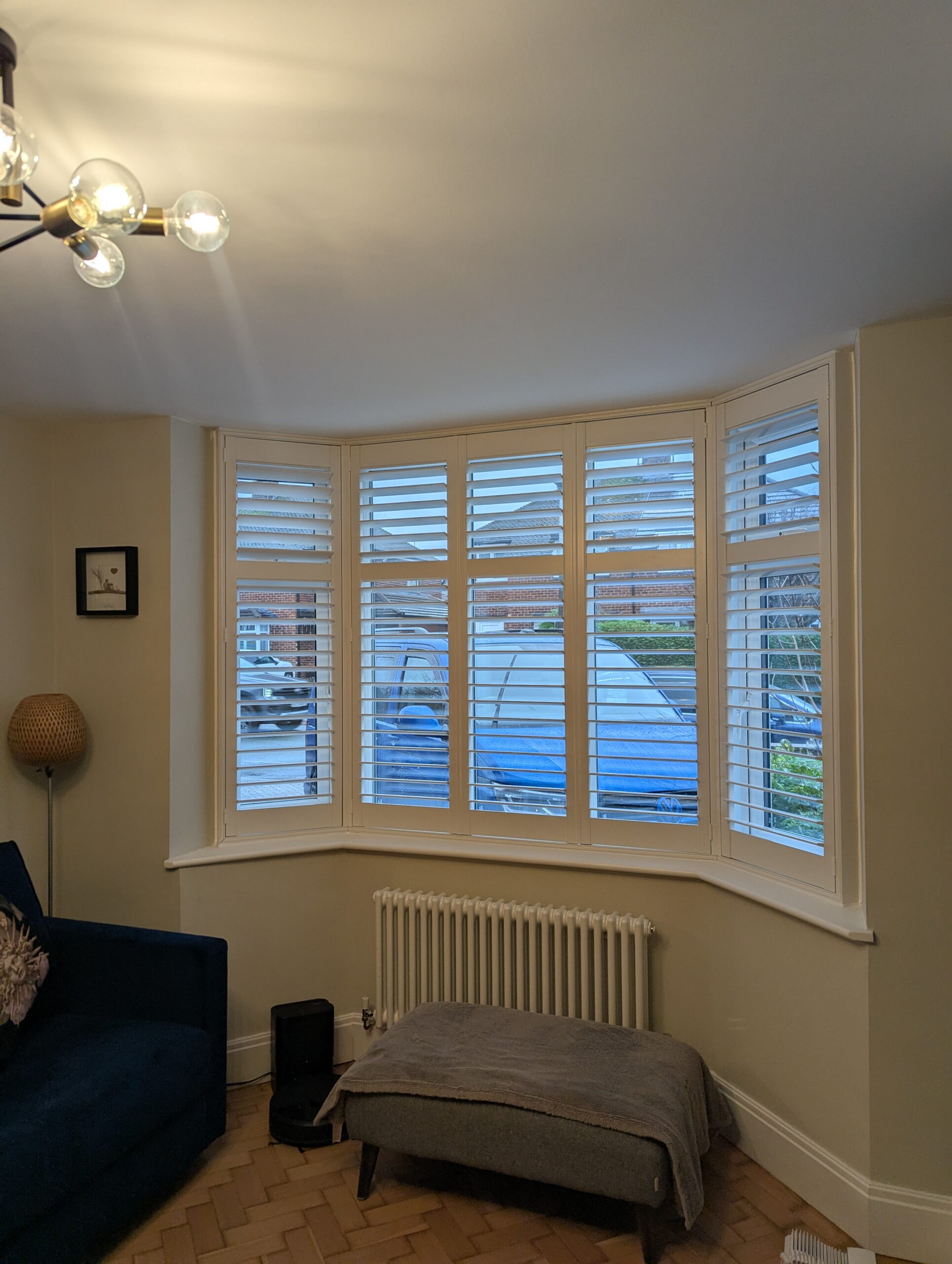 Decorators White MDF bay shutter installed in Chester
