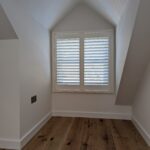 Arran MDF shutters with 76mm louvres in Silk White fotted on Camber Deco Frames Installed in Chester (1)