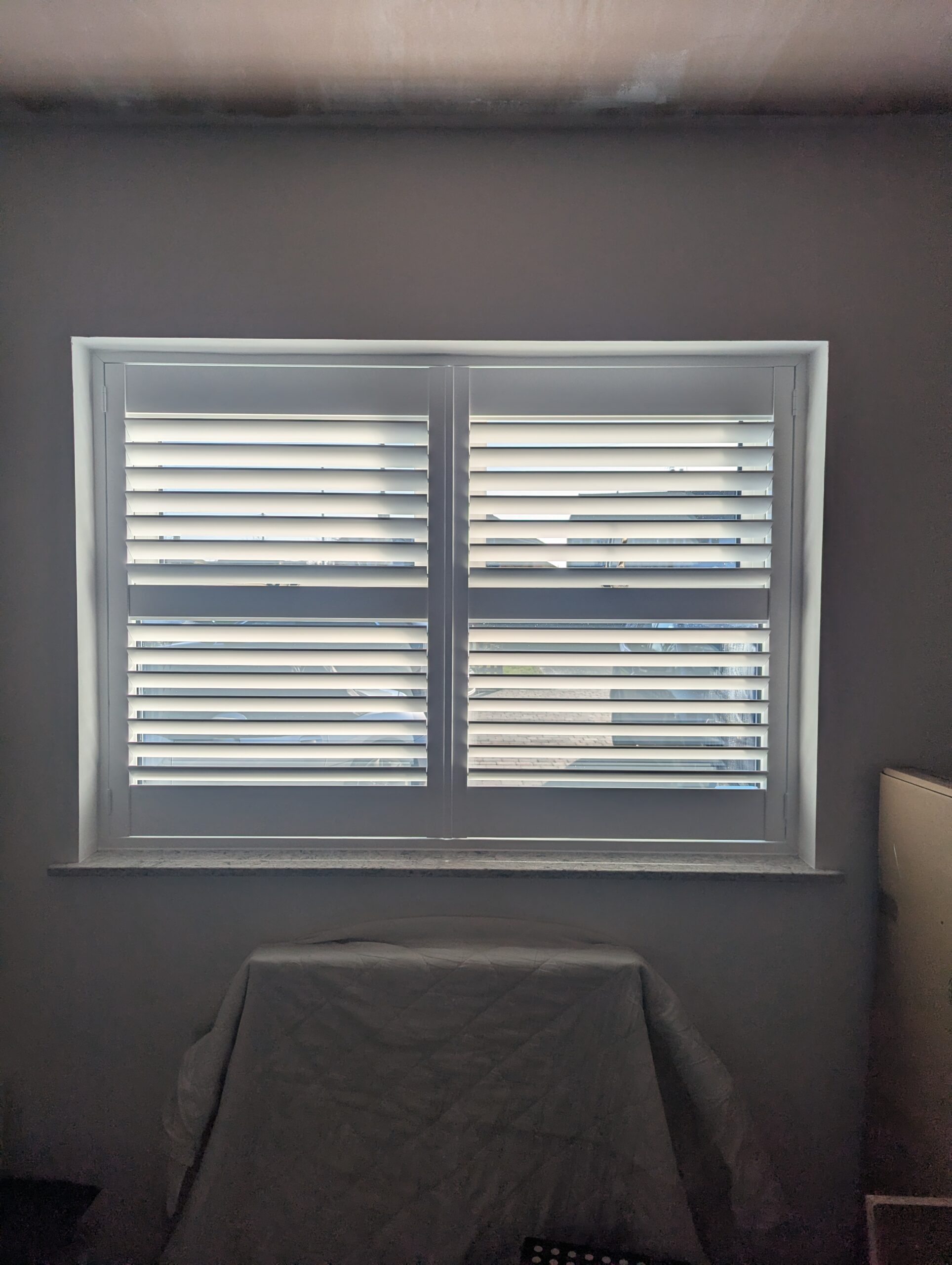 Iona Hybrid Shutters in Pure White Fitted in Ellesmere Port