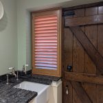 Oak Stain Hardwood Shutters installed in Widnes